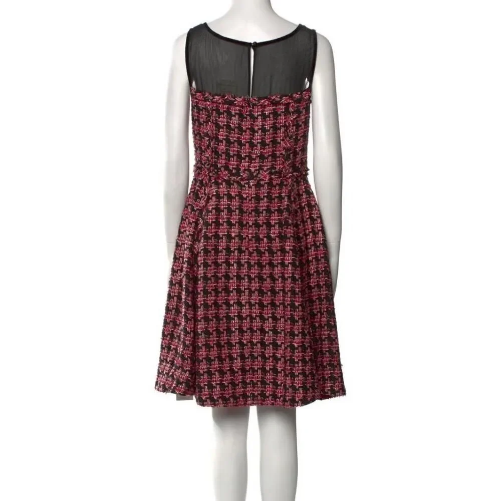 Kate Spade New York Dress Size 6 Pink Midi Fit Flare Sheer Panel Tweed Chic